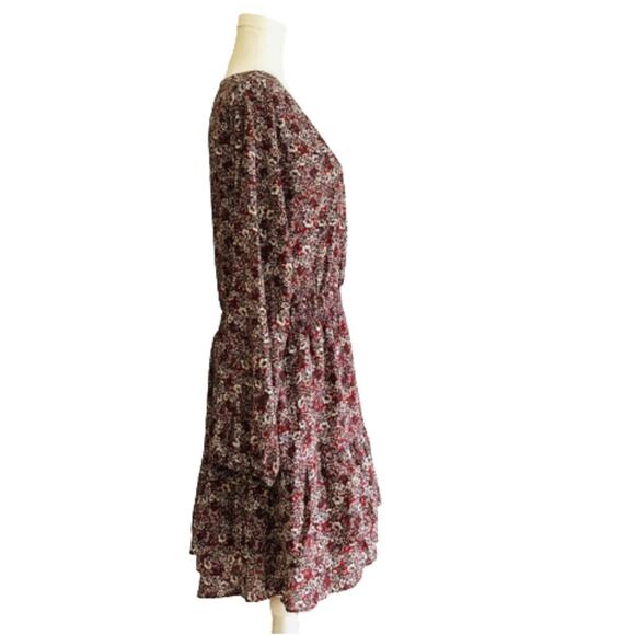 Nine Britton Dress Annika Red Burgundy Floral V-Neck Long Sleeve Tiered Large - Picture 5 of 13